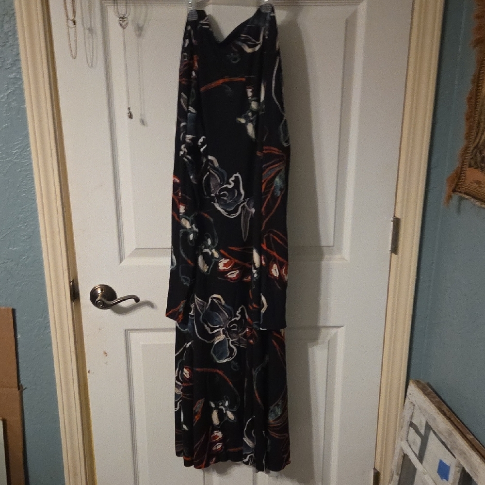 Zara Navy Floral Maxi Dress with Cream and Rust Accents